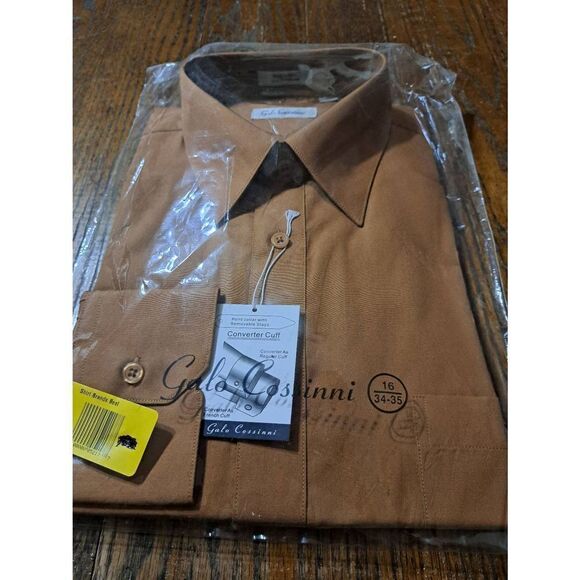 New 34/35 16 Galo Cossinni Brown Long Sleeve Button Dress Shirt with Collar NWT - Picture 1 of 3